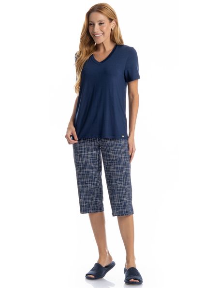 Pijama Feminino Pescador Thais Azul-marinho - Imagem 1