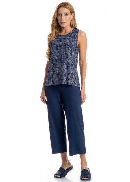 Pijama Feminino Capri Regata Thais Azul-marinho - Imagem 1
