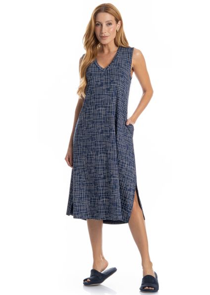 Vestido Midi Regata Com Bolso Thais Azul-marinho - Imagem 1