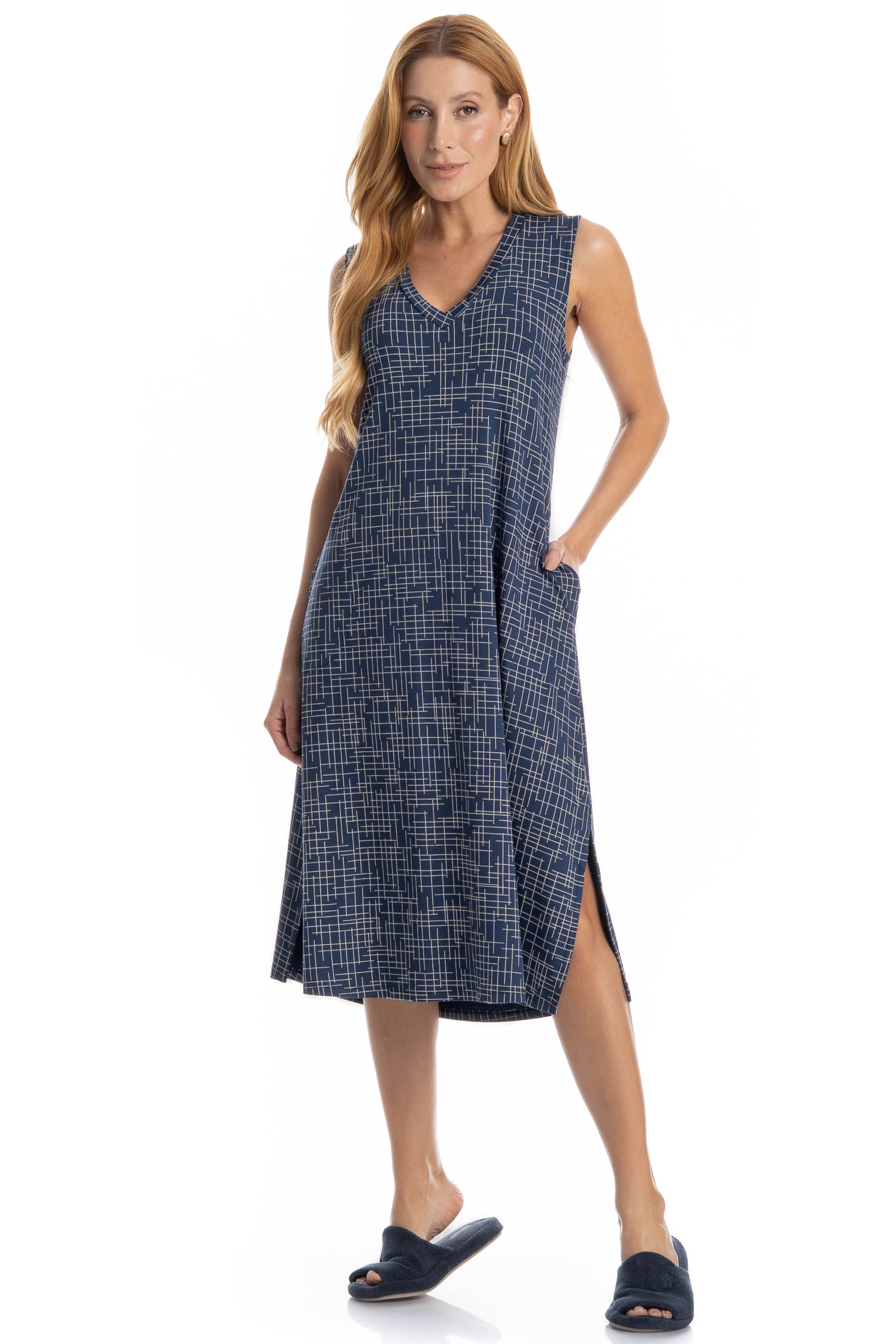 Vestido Midi Regata Com Bolso Thais Azul-marinho - Imagem 1