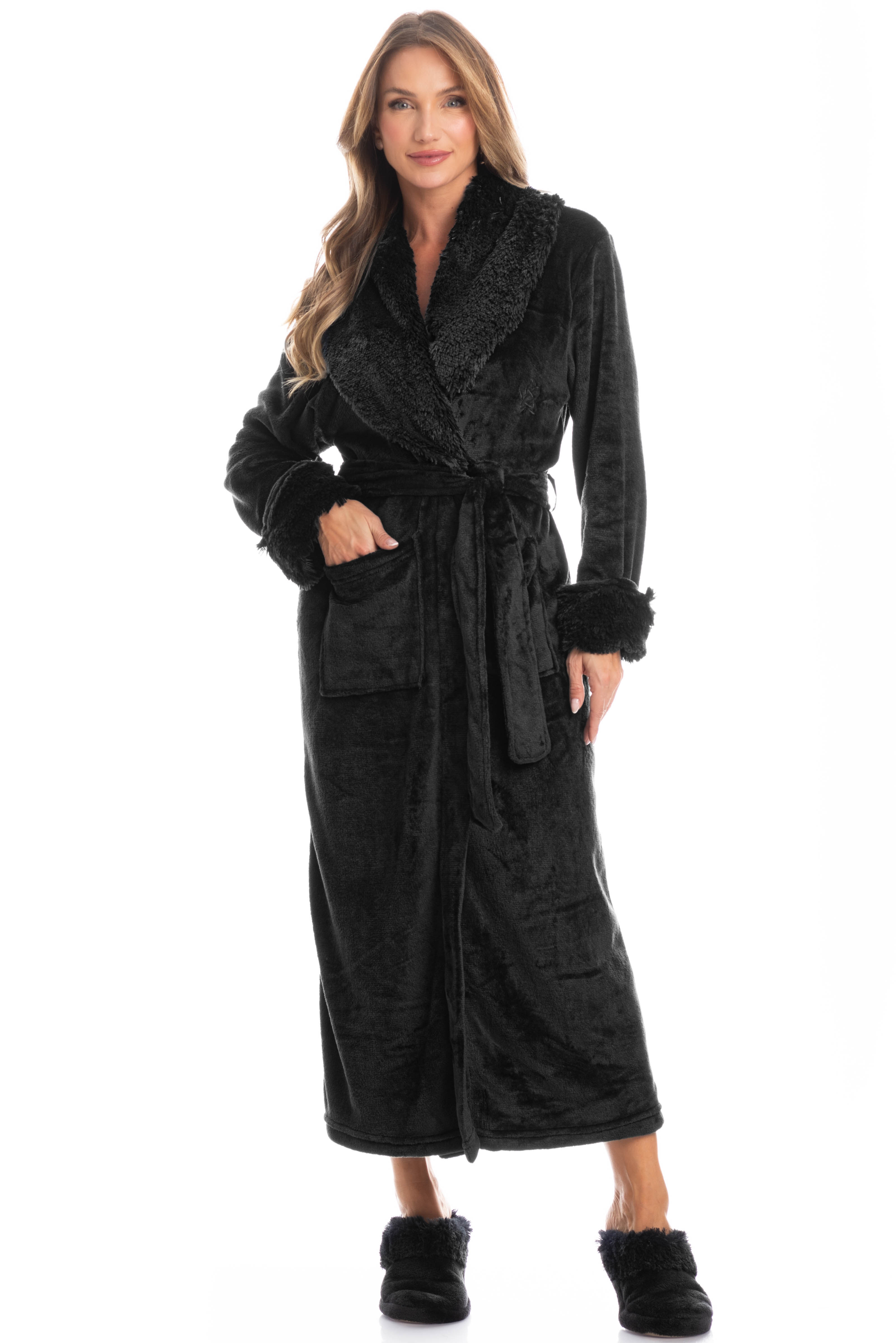Robe Feminino Longo Em Fleece Giordana Preto - Imagem 1