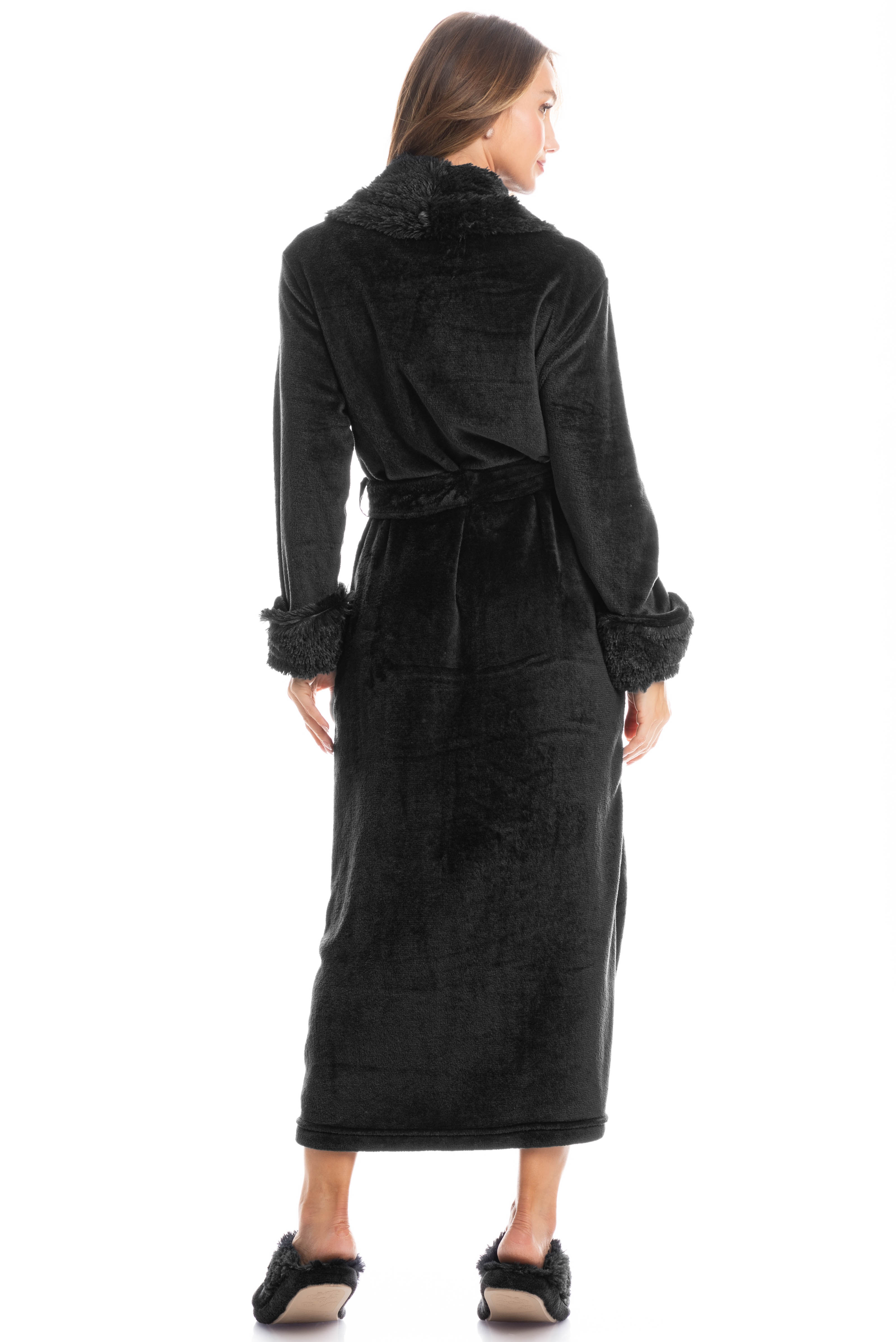 Robe Feminino Longo Em Fleece Giordana Preto - Imagem 2