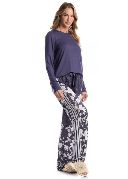 Pijama Afrodite Longo Azul-marinho - Imagem 1