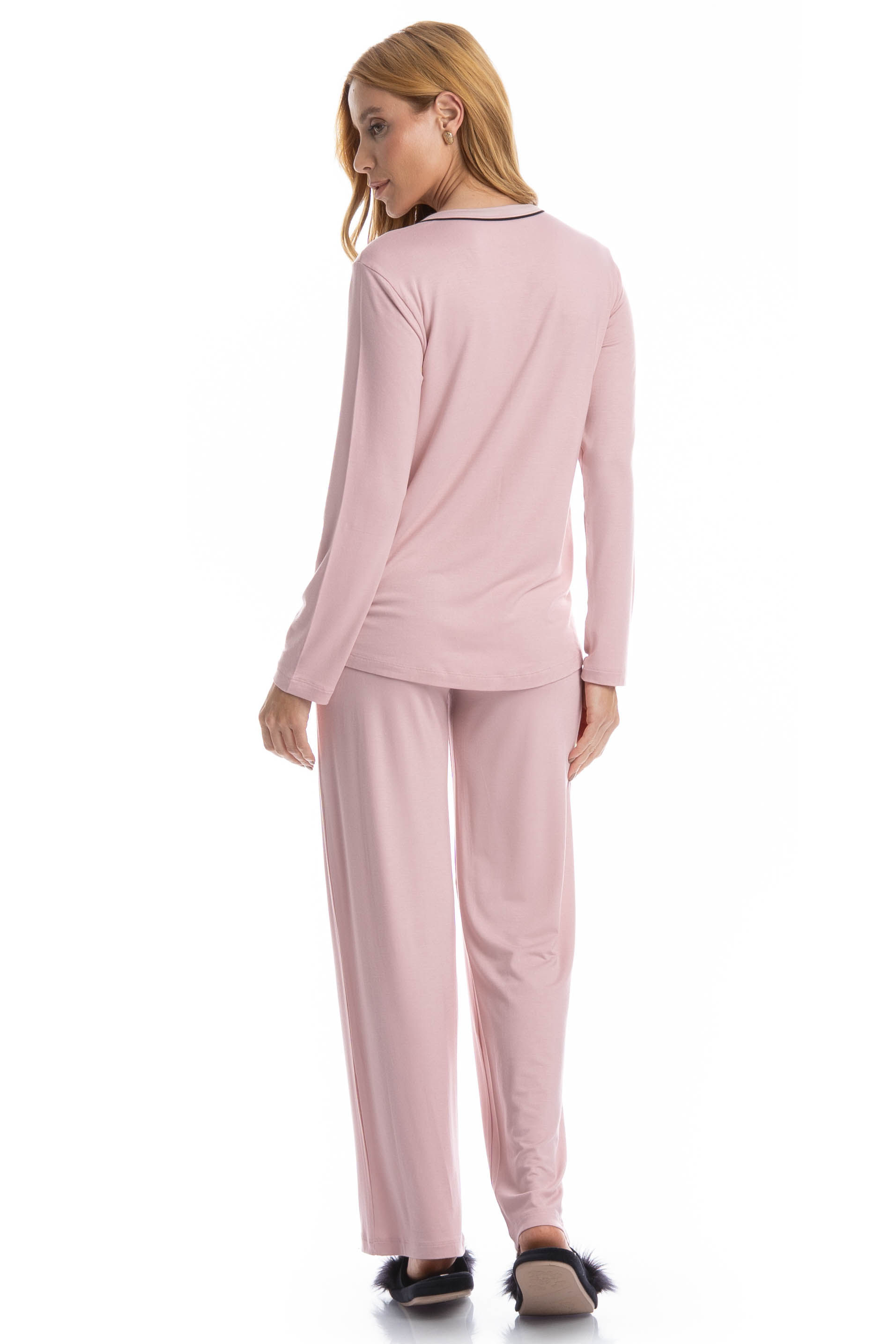 Pijama Feminino Longo Giu Rosa-3 - Imagem 2