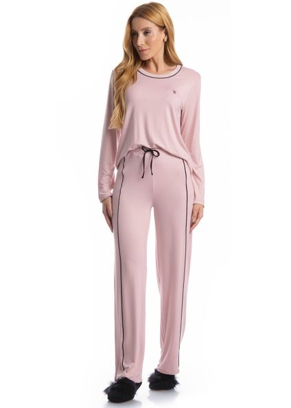 Pijama Feminino Longo Giu Rosa-3 - Imagem 1