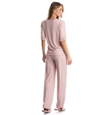 Pijama Feminino Longo Manga Curta Aurora - Imagem 2 - Mobile