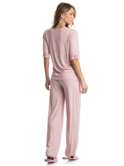 Pijama Feminino Longo Manga Curta Aurora - Imagem 2 - Desktop