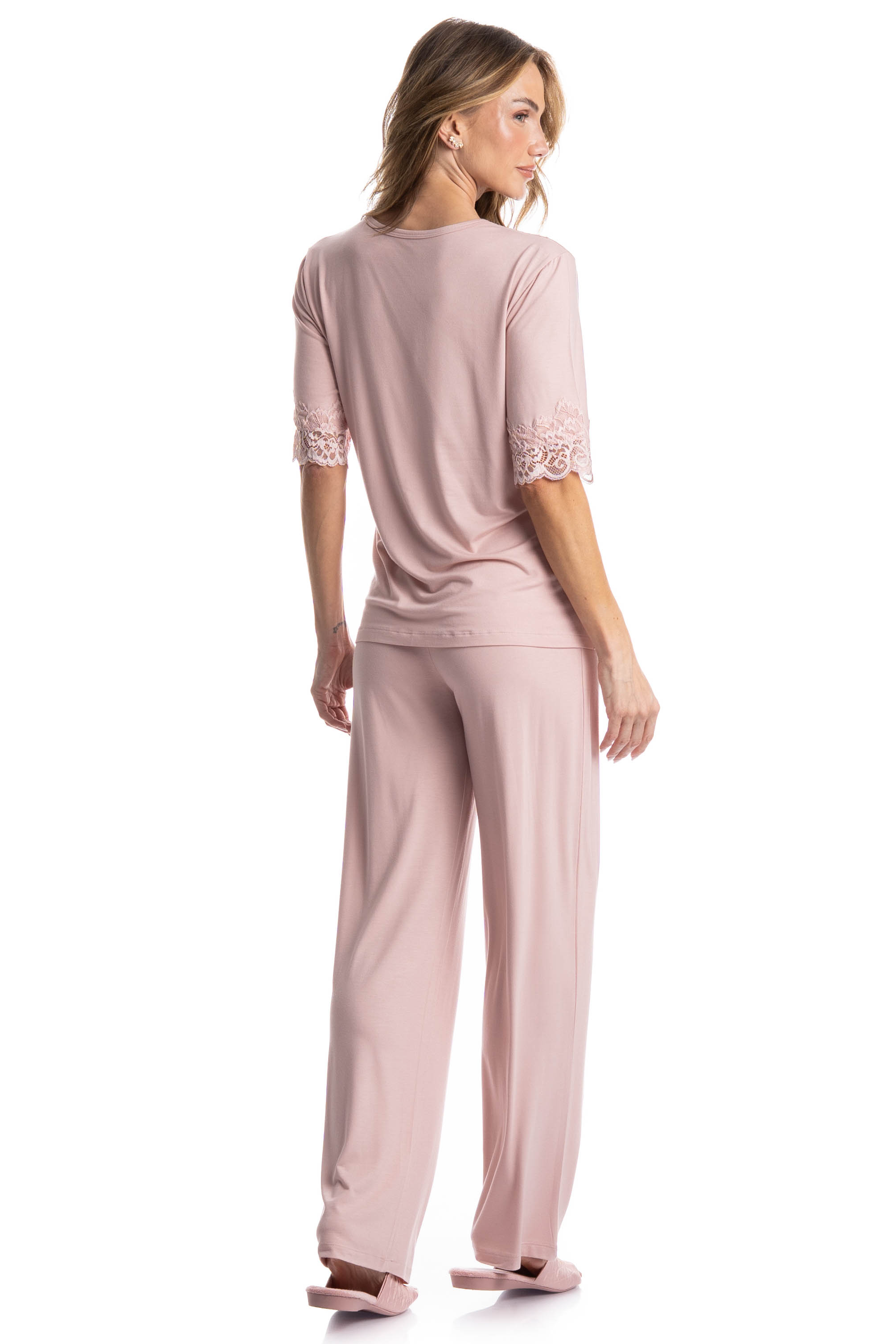 Pijama Feminino Longo Manga Curta Aurora - Imagem 2 - Mobile