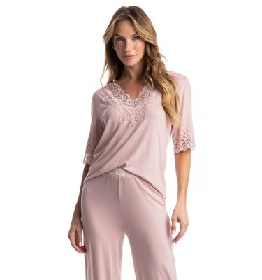 Pijama Feminino Longo Manga Curta Aurora - Imagem 3 - Mobile