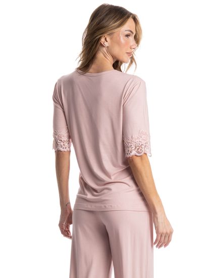 Pijama Feminino Longo Manga Curta Aurora - Imagem 4 - Desktop
