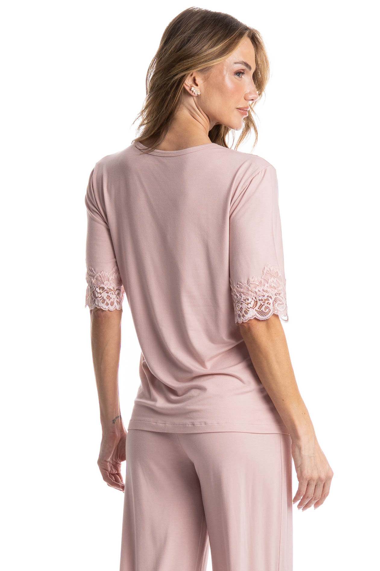Pijama Feminino Longo Manga Curta Aurora - Imagem 4 - Mobile