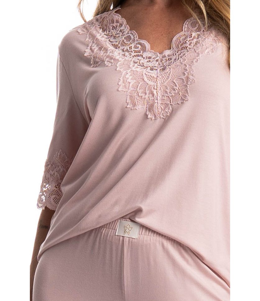 Pijama Feminino Longo Manga Curta Aurora - Imagem 5 - Desktop