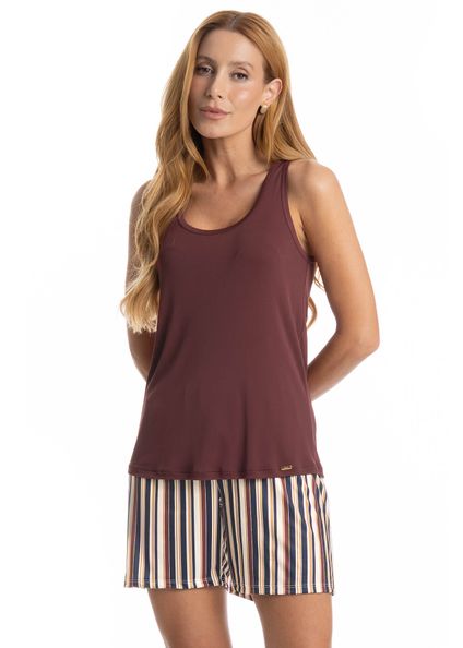 Pijama Feminino Shortão Regata Maya Vermelho - Imagem 1