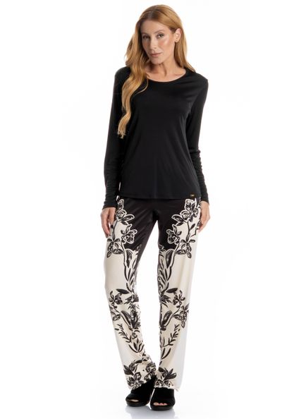 Pijama Feminino Longo Mariana Preto - Imagem 1