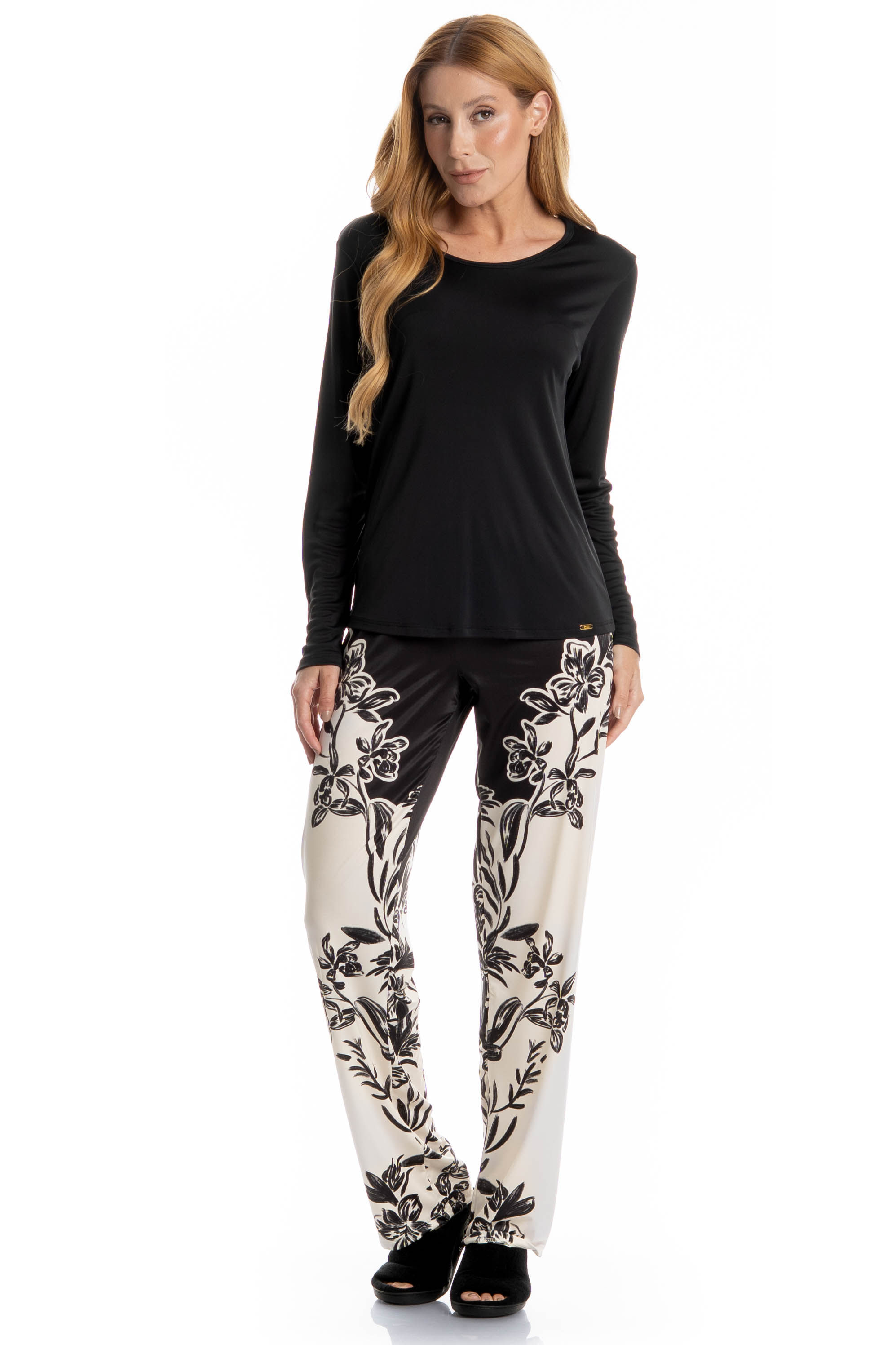 Pijama Feminino Longo Mariana Preto - Imagem 1