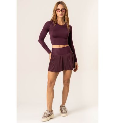 Short Saia Plissado Dark Cherry Vivame - Imagem 3 - Mobile