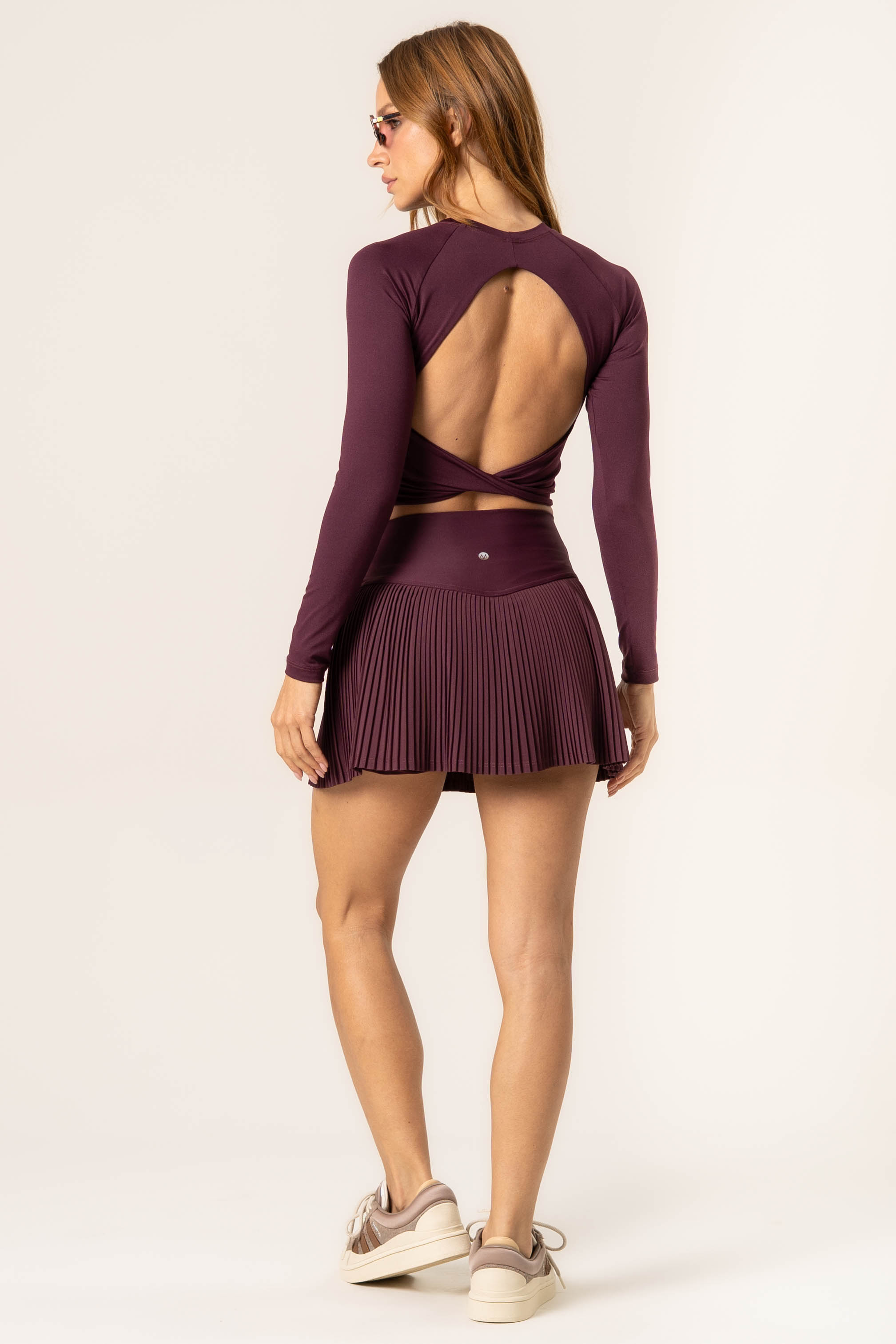 Short Saia Plissado Dark Cherry Vivame - Imagem 4 - Mobile