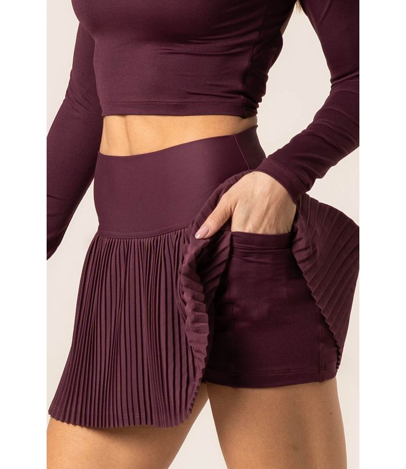 Short Saia Plissado Dark Cherry Vivame - Imagem 5 - Desktop