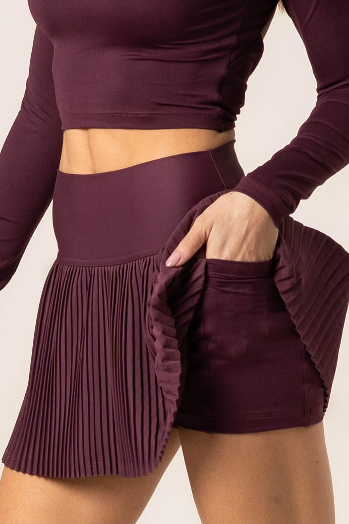 Short Saia Plissado Dark Cherry Vivame - Imagem 5 - Mobile
