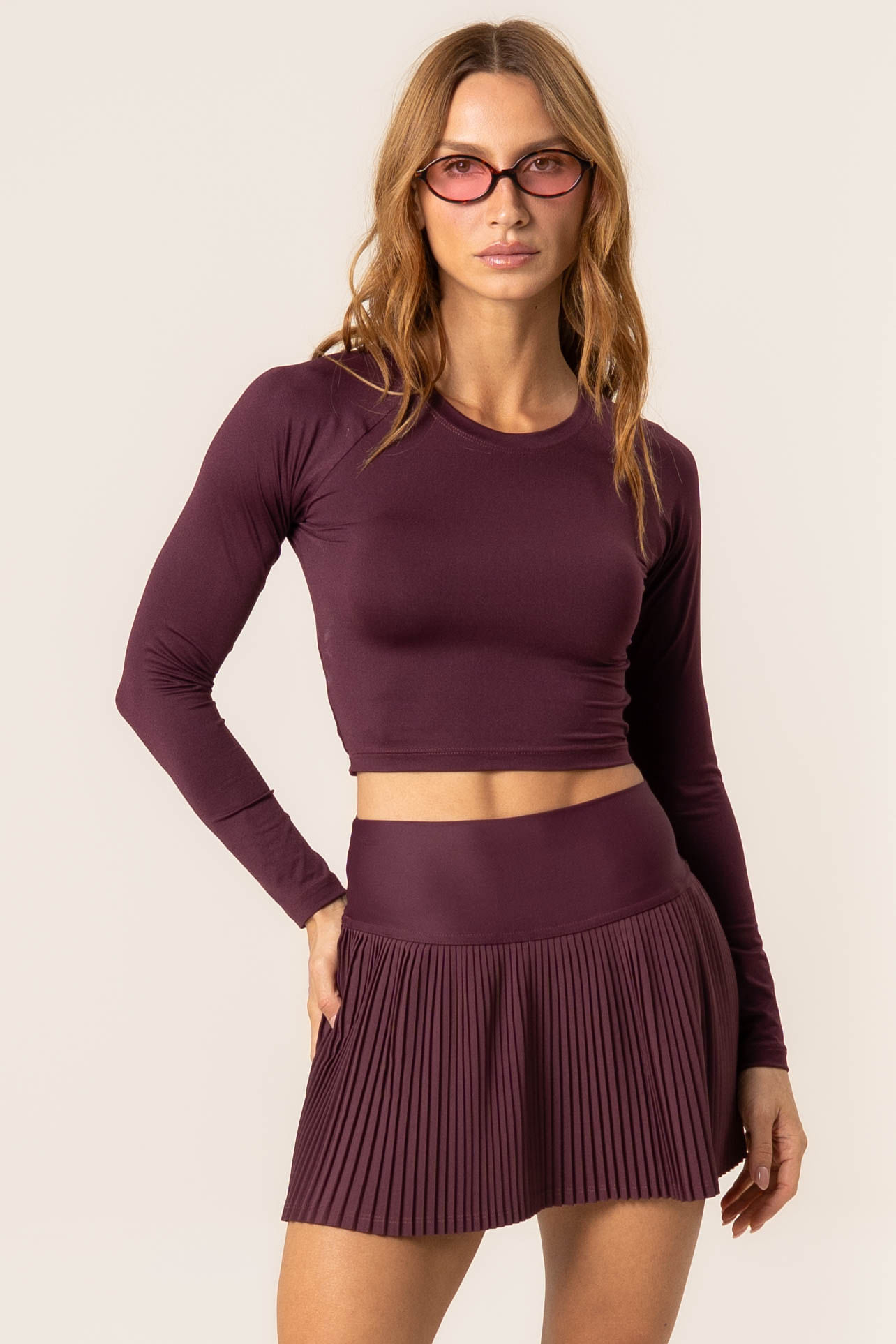 Short Saia Plissado Dark Cherry Vivame - Imagem 1