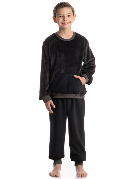 Pijama Infantil Masculino Longo Benício Preto - Imagem 1
