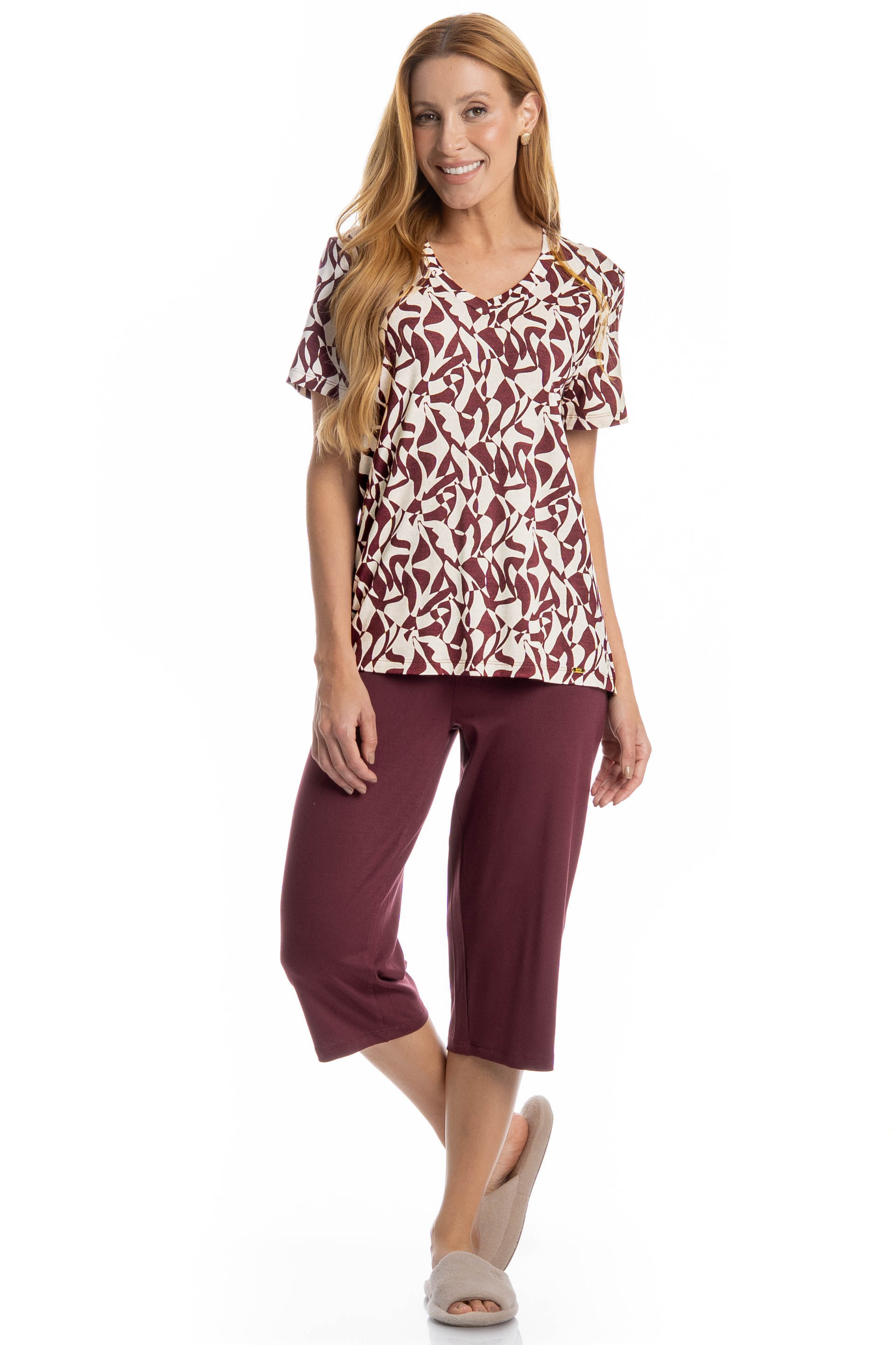 Pijama Feminino Pescador Ligia Vermelho - Imagem 1