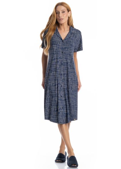 Camisão Feminino Abotoado Médio Thais Azul-marinho - Imagem 1