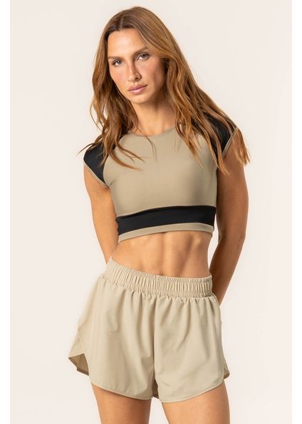 Shorts Duplo Run Urban Vivame Bege - Imagem 1