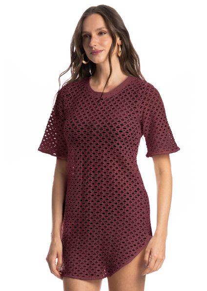 Vestido Curto Com Manga Mangostim Vinho - Imagem 1