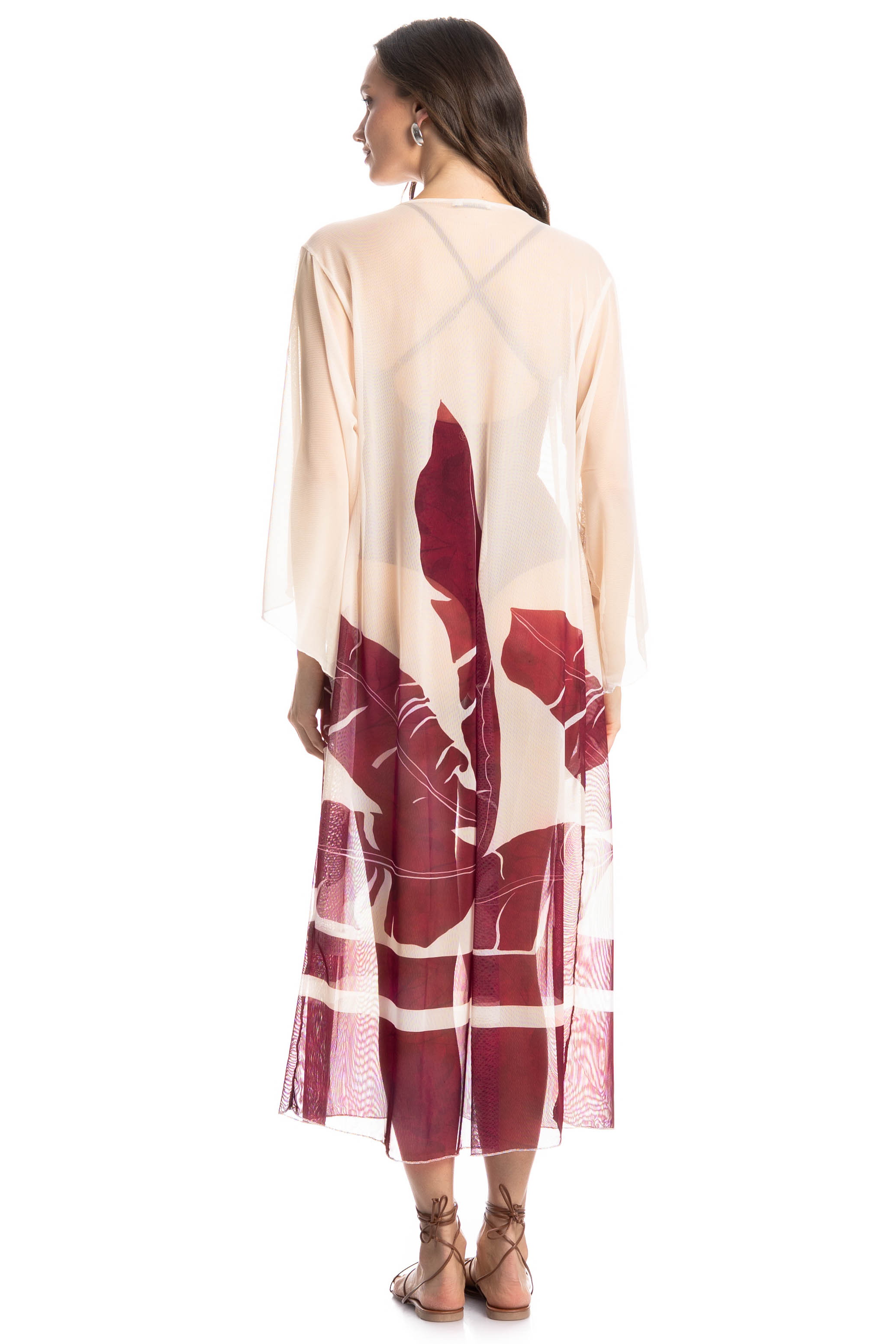 Kaftan De Tule Com Manga Folha - Imagem 2 - Mobile
