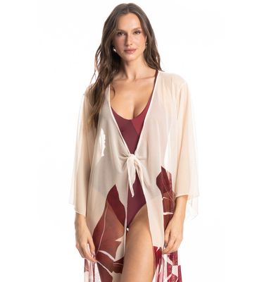 Kaftan De Tule Com Manga Folha - Imagem 3 - Mobile
