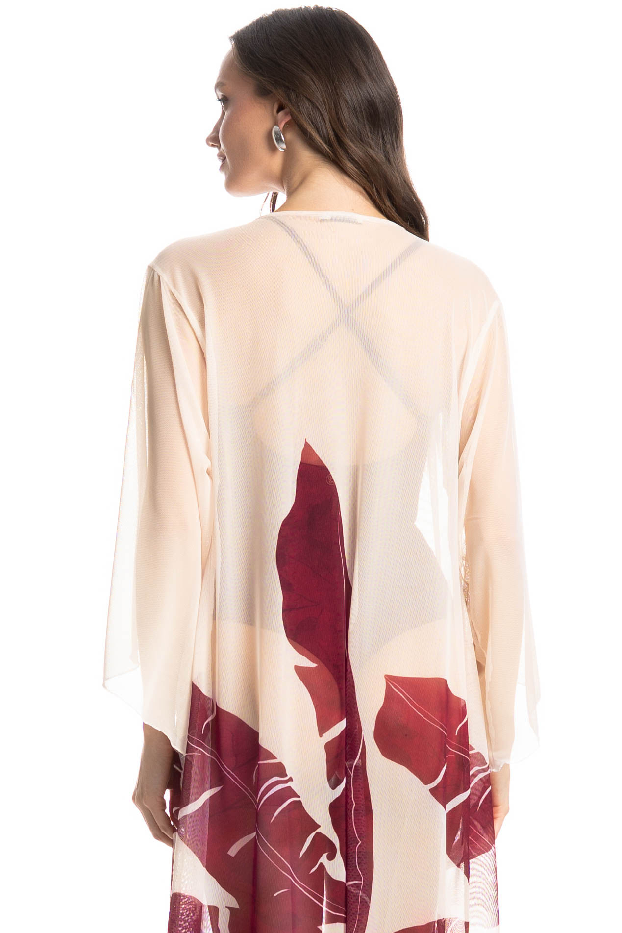 Kaftan De Tule Com Manga Folha - Imagem 4 - Mobile
