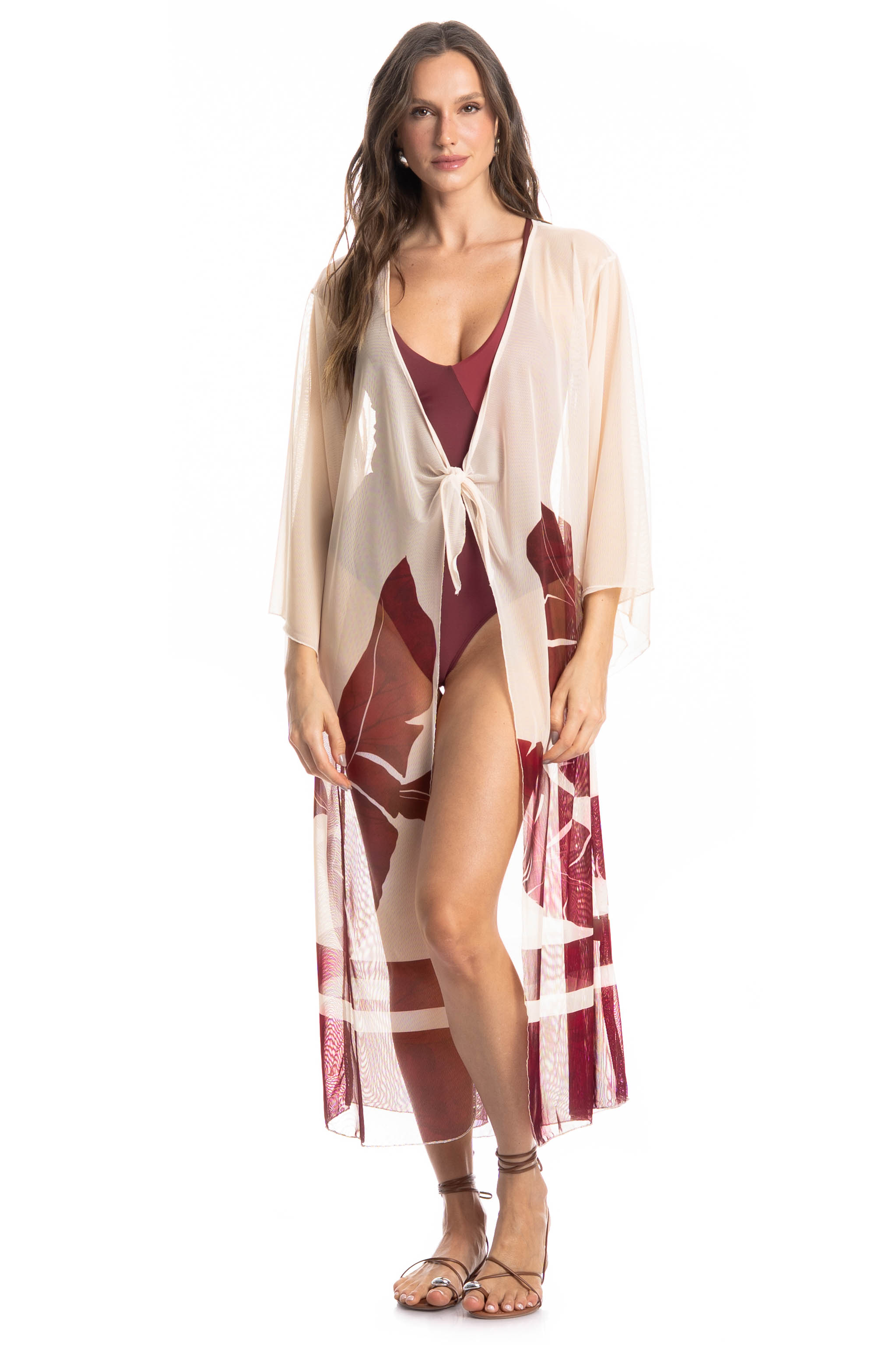 Kaftan De Tule Com Manga Folha - Imagem 1