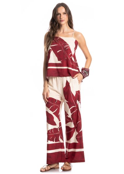 Calça Feminina Com Bolso Folha Vinho - Imagem 1