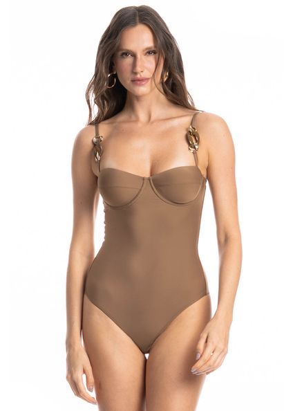 Maiô Corset Slim Fio Duplo Amêndoa Marrom - Imagem 1