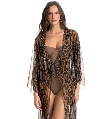 Kaftan De Tule Com Manga Onça - Imagem 3 - Mobile