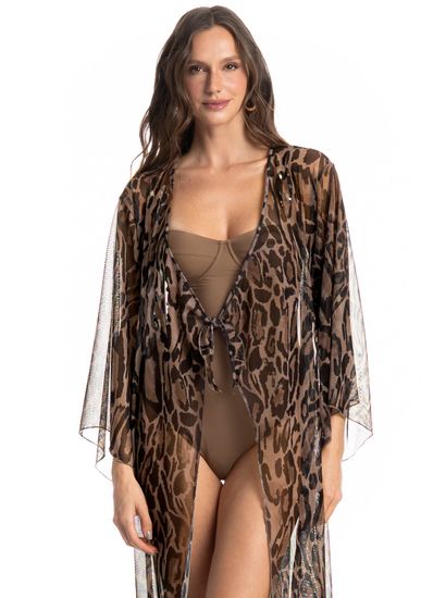 Kaftan De Tule Com Manga Onça - Imagem 3 - Desktop
