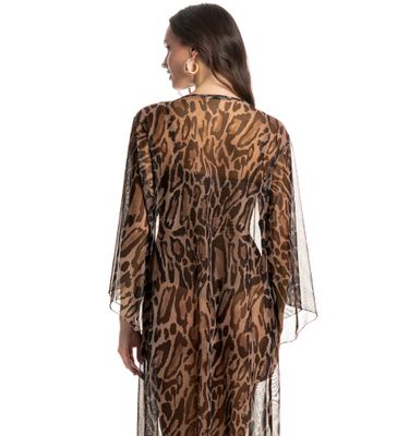 Kaftan De Tule Com Manga Onça - Imagem 4 - Mobile