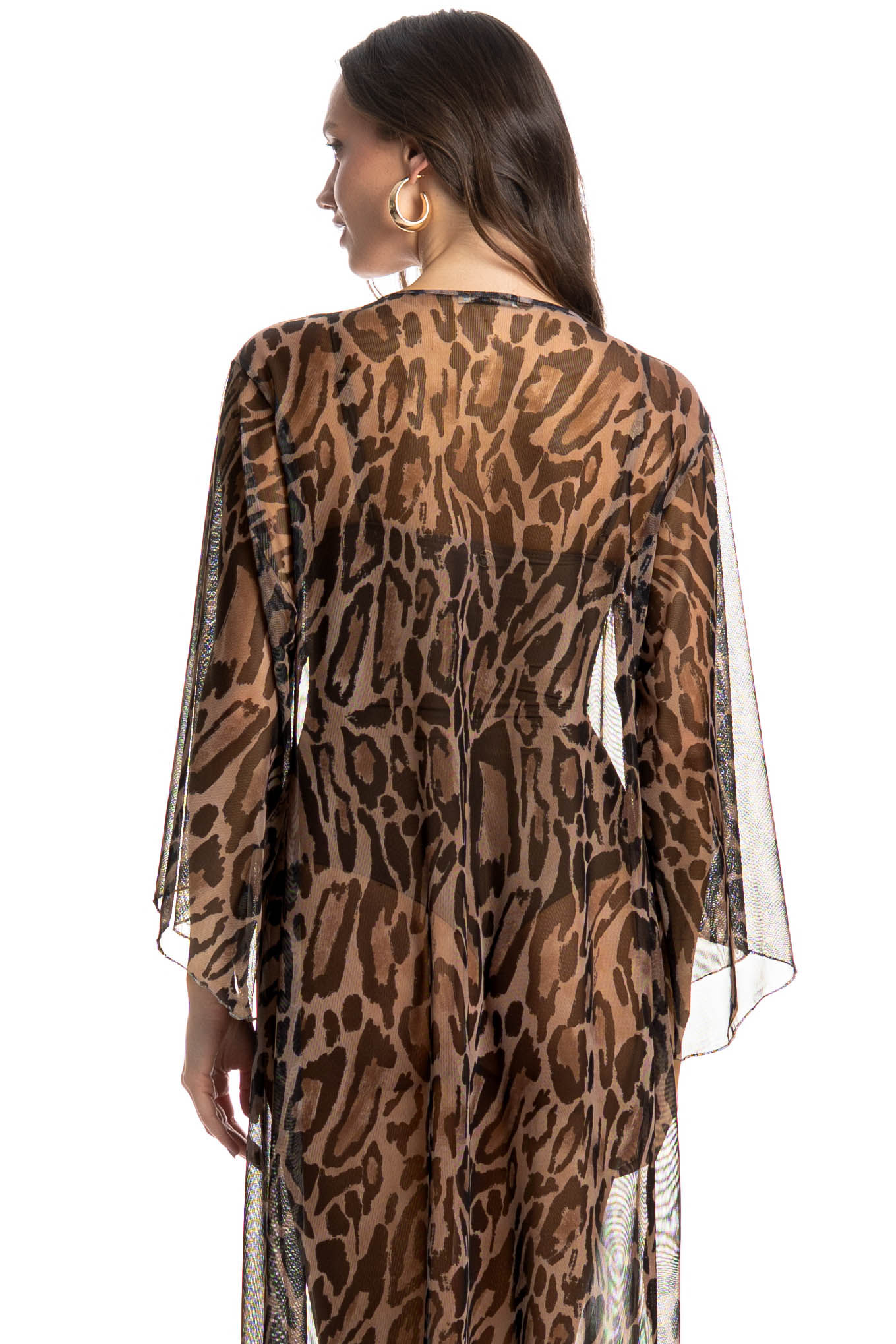 Kaftan De Tule Com Manga Onça - Imagem 4 - Mobile