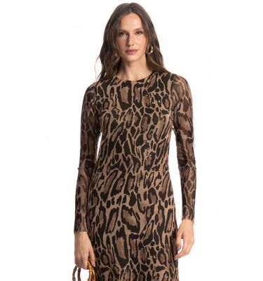 Vestido De Tule Com Manga Longa Onça - Imagem 3 - Mobile