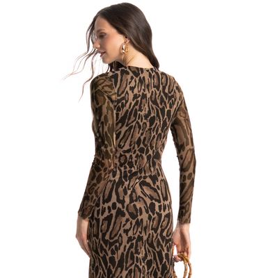 Vestido De Tule Com Manga Longa Onça - Imagem 4 - Mobile