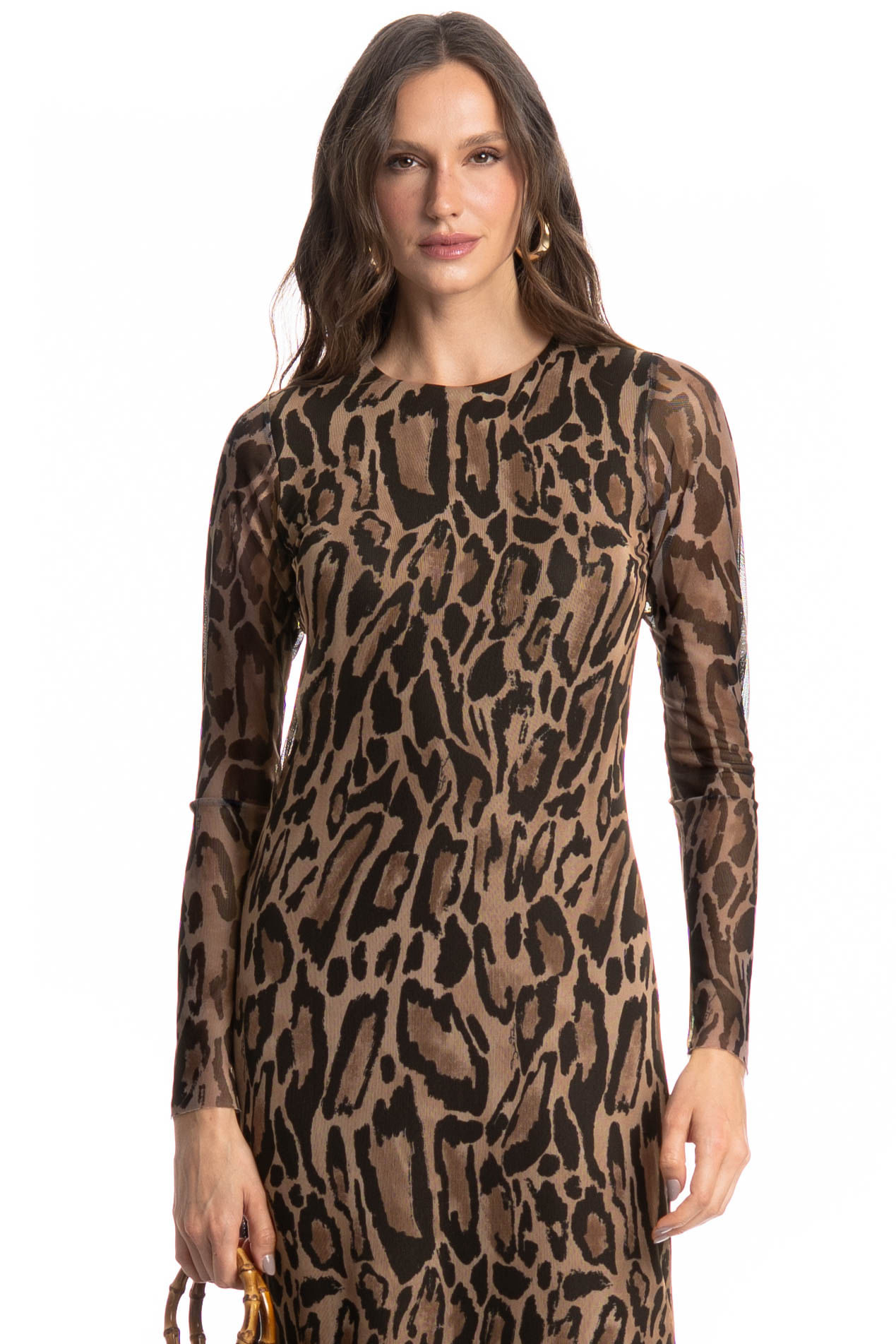 Vestido De Tule Com Manga Longa Onça - Imagem 3 - Mobile