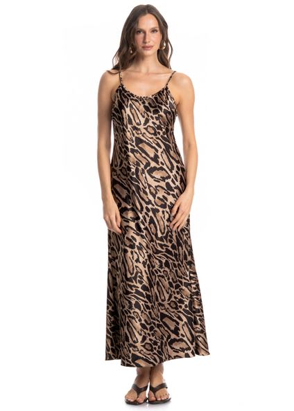 Vestido De Cetim Alcinha Onça Marrom - Imagem 1