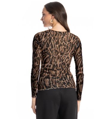 Blusa Manga Longa De Tule Onça - Imagem 2 - Mobile