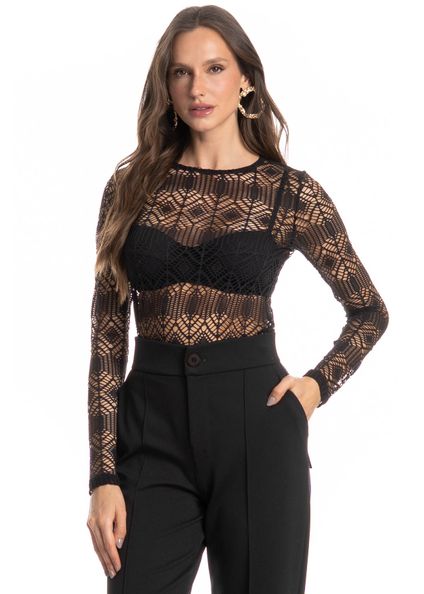 Blusa Manga Longa Estocolmo Preto - Imagem 1