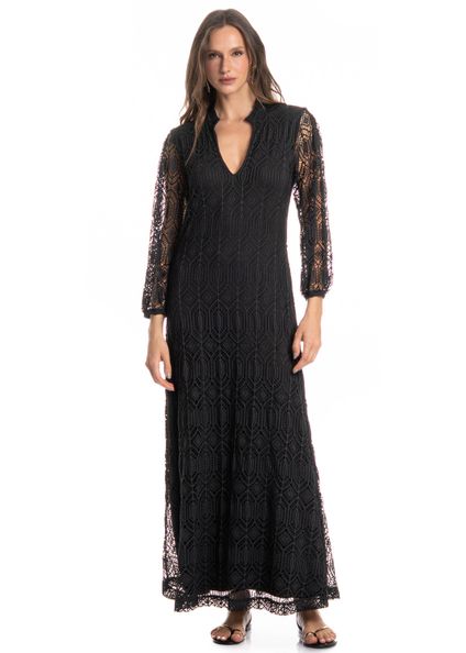 Vestido Longo Com Manga Estocolmo Preto - Imagem 1