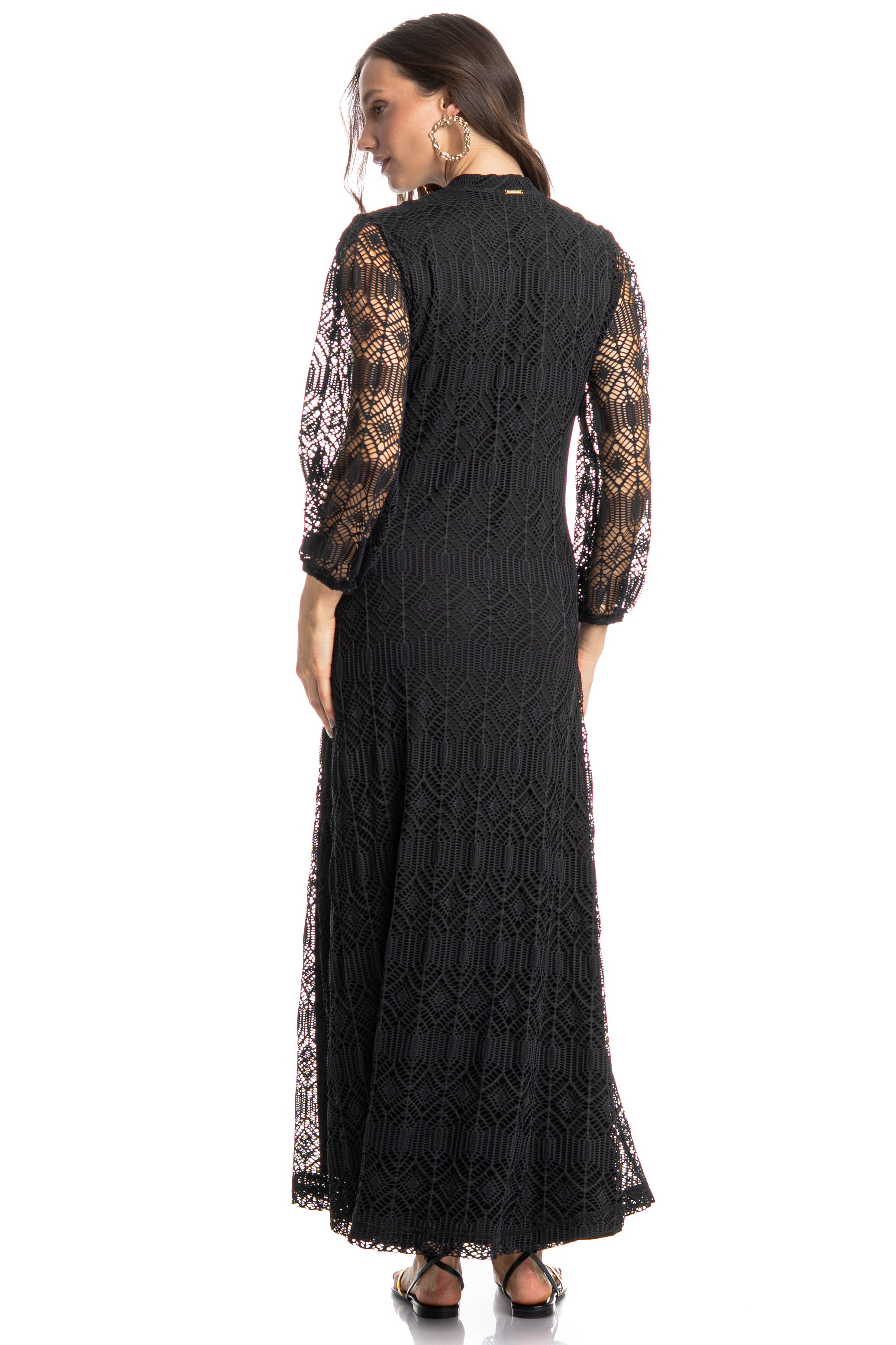 Vestido Longo Com Manga Estocolmo Preto - Imagem 2