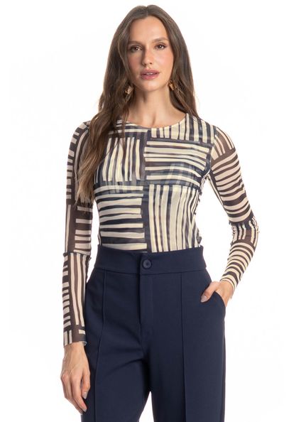 Blusa Manga Longa De Tule Montreal Azul-marinho - Imagem 1