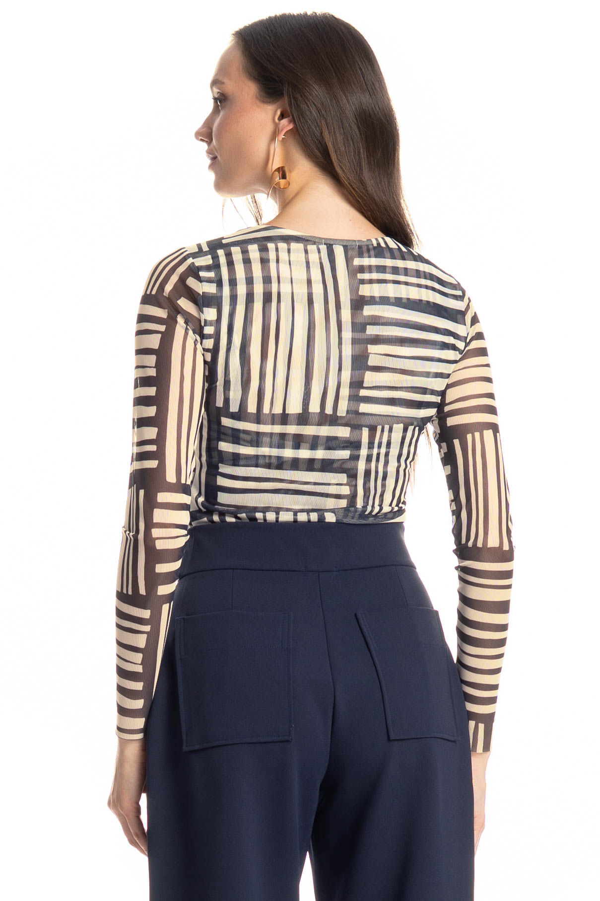 Blusa Manga Longa De Tule Montreal Azul-marinho - Imagem 2