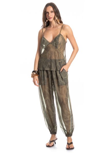Calça Com Bolso Safari Verde - Imagem 1